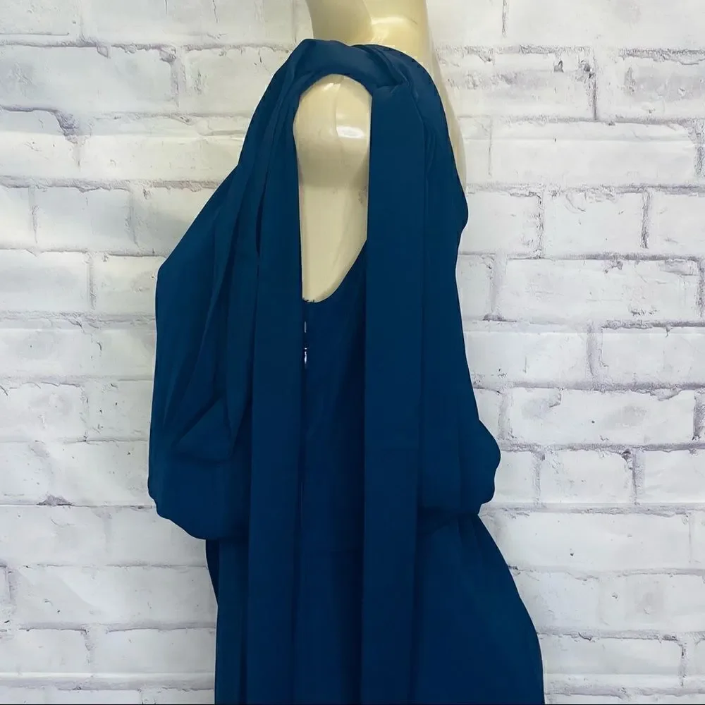 AMY LYNN One-Shoulder navy blue  Satin Dress NWOT size small